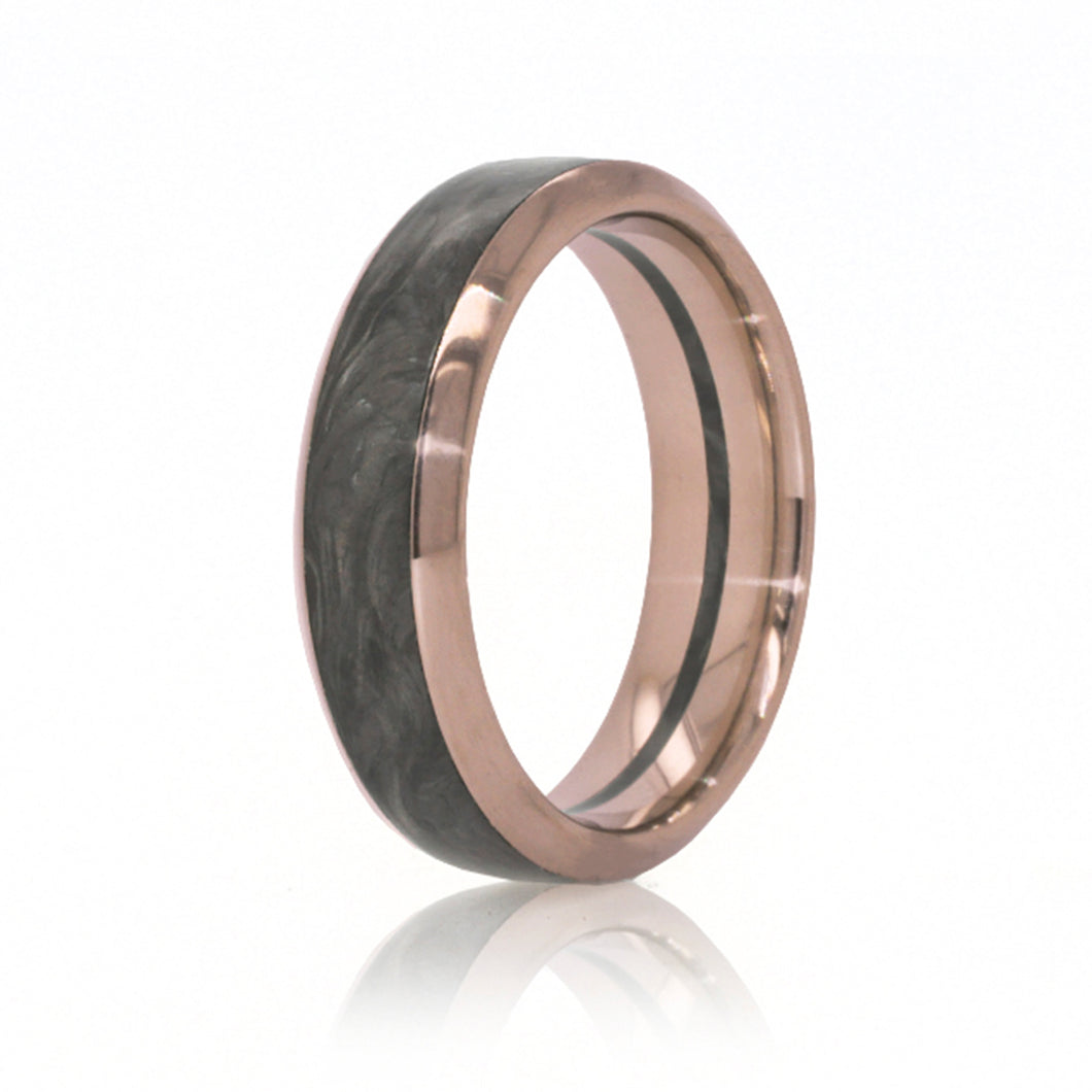 Forged Carbon and Rose Gold Channel Ring