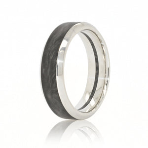 Forged Carbon and Sterling Silver Channel Ring