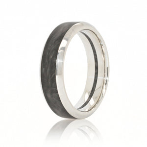 Forged Carbon and White Gold Channel Ring
