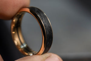 Forged Carbon and Rose Gold Channel Ring