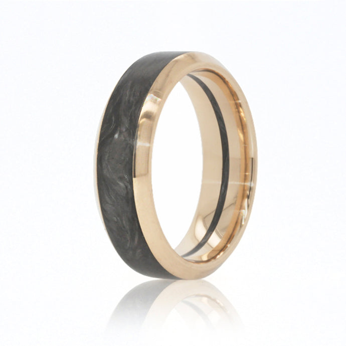 Forged Carbon and Yellow Gold Channel Ring